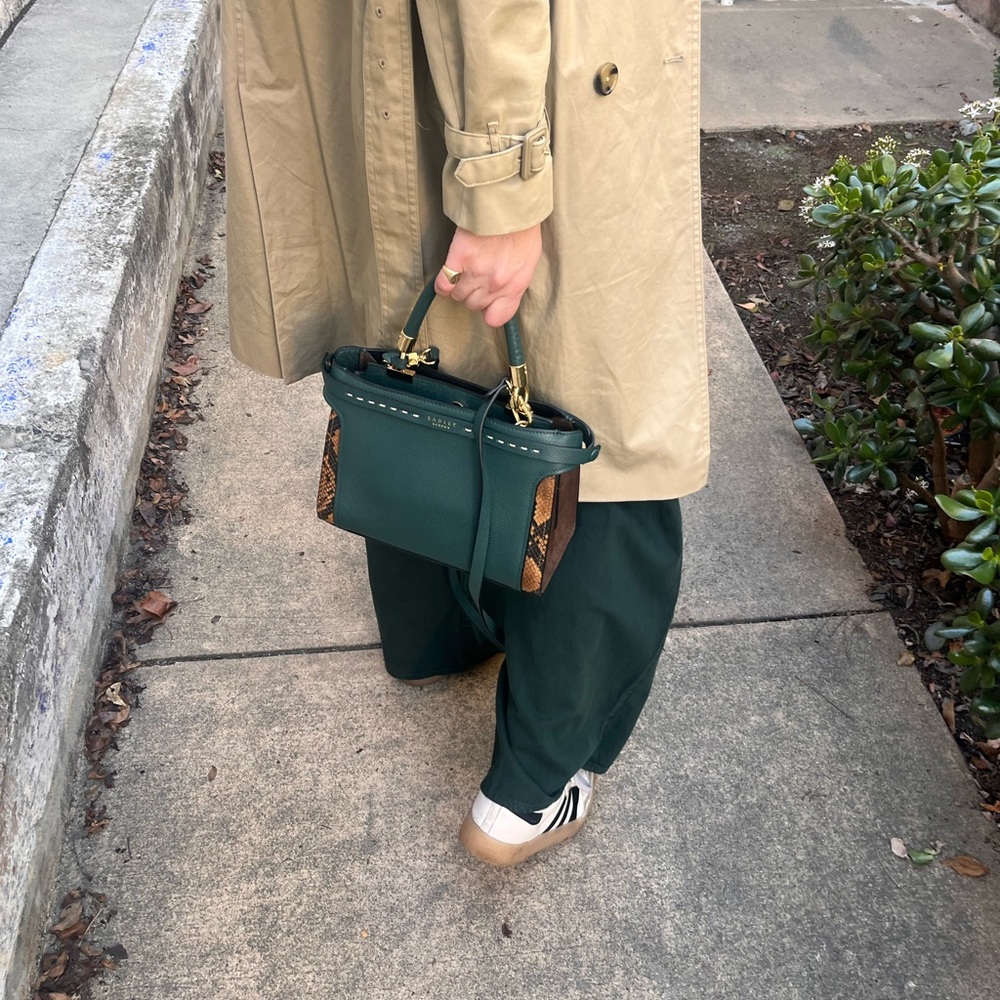 Radley london handbag green leather with snake accent and strap